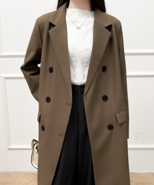 Diosfront（ディオスフロント）の「オーバーサイズダブルボタンテーラードロングジャケット（テーラードジャケット・レディース・チャコールグレー/ブラック/モカ・M/L）」の16枚目の写真