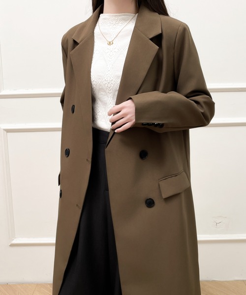 Diosfront（ディオスフロント）の「オーバーサイズダブルボタンテーラードロングジャケット（テーラードジャケット・レディース・チャコールグレー/ブラック/モカ・M/L）」の17枚目の写真