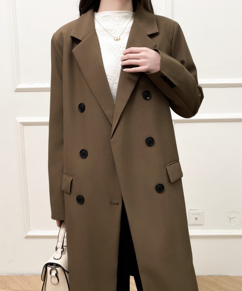 Diosfront（ディオスフロント）の「オーバーサイズダブルボタンテーラードロングジャケット（テーラードジャケット・レディース・チャコールグレー/ブラック/モカ・M/L）」の18枚目の写真