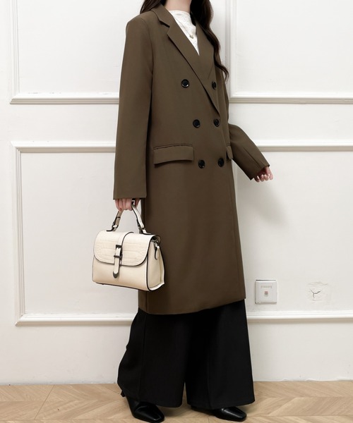 Diosfront（ディオスフロント）の「オーバーサイズダブルボタンテーラードロングジャケット（テーラードジャケット・レディース・チャコールグレー/ブラック/モカ・M/L）」の19枚目の写真