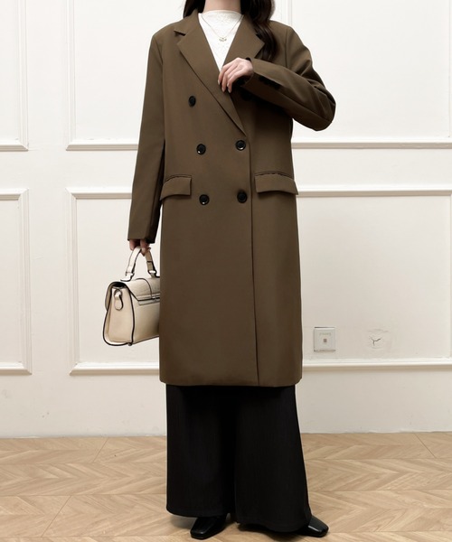 Diosfront（ディオスフロント）の「オーバーサイズダブルボタンテーラードロングジャケット（テーラードジャケット・レディース・チャコールグレー/ブラック/モカ・M/L）」の20枚目の写真