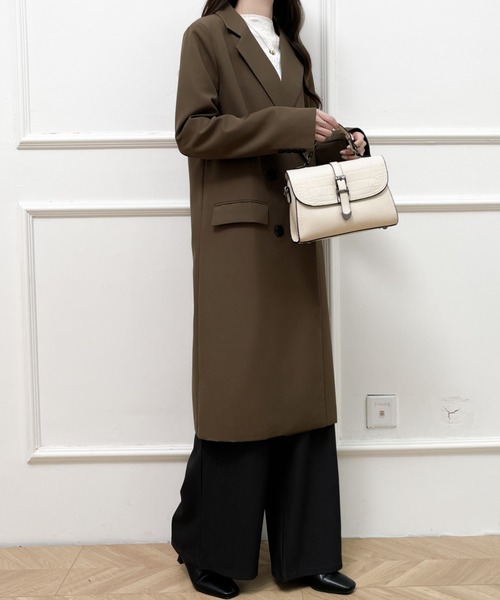 Diosfront（ディオスフロント）の「オーバーサイズダブルボタンテーラードロングジャケット（テーラードジャケット・レディース・チャコールグレー/ブラック/モカ・M/L）」の21枚目の写真