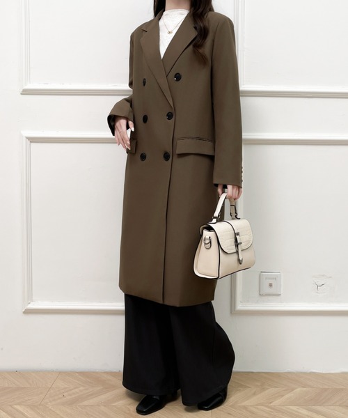 Diosfront（ディオスフロント）の「オーバーサイズダブルボタンテーラードロングジャケット（テーラードジャケット・レディース・チャコールグレー/ブラック/モカ・M/L）」の22枚目の写真