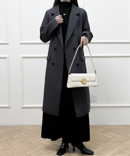 Diosfront（ディオスフロント）の「オーバーサイズダブルボタンテーラードロングジャケット（テーラードジャケット・レディース・チャコールグレー/ブラック/モカ・M/L）」の4枚目の写真