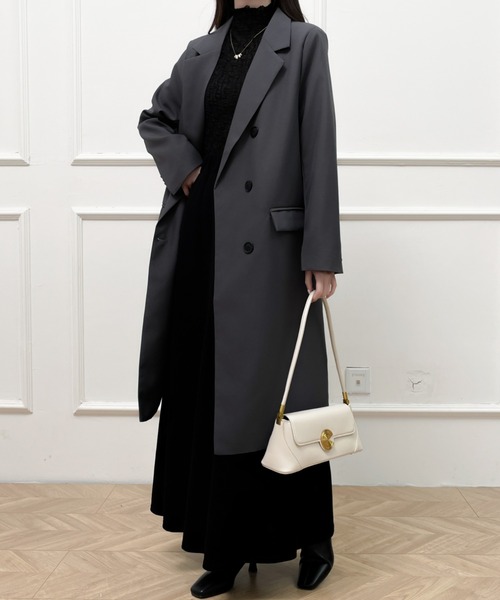 Diosfront（ディオスフロント）の「オーバーサイズダブルボタンテーラードロングジャケット（テーラードジャケット・レディース・チャコールグレー/ブラック/モカ・M/L）」の5枚目の写真