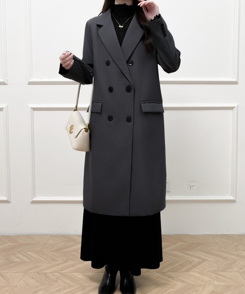 Diosfront（ディオスフロント）の「オーバーサイズダブルボタンテーラードロングジャケット（テーラードジャケット・レディース・チャコールグレー/ブラック/モカ・M/L）」の7枚目の写真