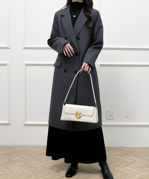 Diosfront（ディオスフロント）の「オーバーサイズダブルボタンテーラードロングジャケット（テーラードジャケット・レディース・チャコールグレー/ブラック/モカ・M/L）」の8枚目の写真