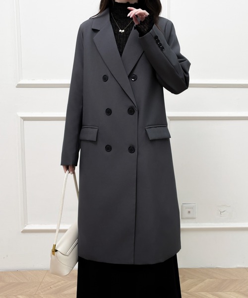 Diosfront（ディオスフロント）の「オーバーサイズダブルボタンテーラードロングジャケット（テーラードジャケット・レディース・チャコールグレー/ブラック/モカ・M/L）」の9枚目の写真