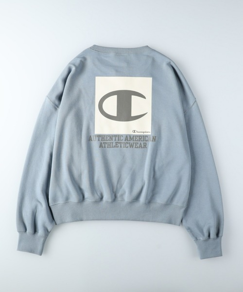 Y458【Champion】プリントロゴ長袖スウェット【3XL】ブルー Champion チャンピオン ロンT メンズ 長袖Tシャツ プリント ロゴ