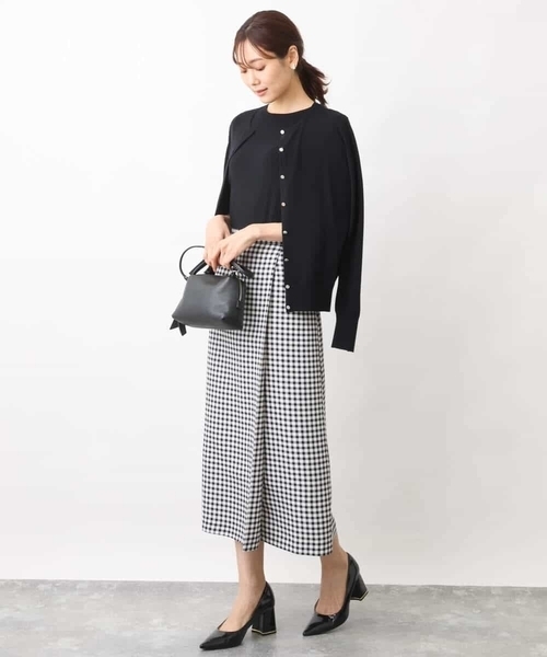 MK MICHEL KLEIN（エムケーミッシェルクラン）の「ギンガムチェック柄ラップ風デザインスカート/洗える（スカート・レディース・ブラック・38）」の3枚目の写真
