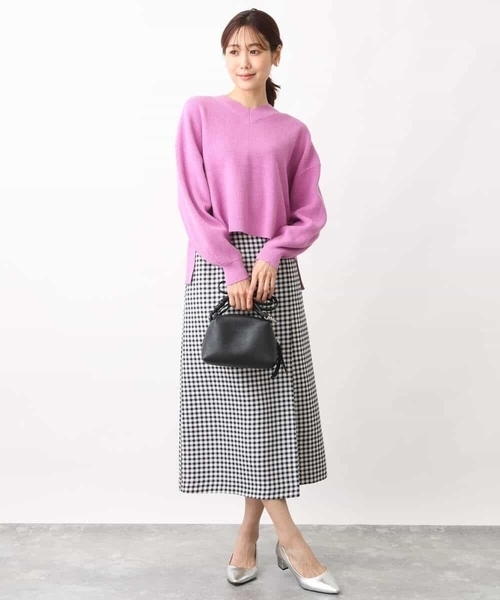 MK MICHEL KLEIN（エムケーミッシェルクラン）の「ギンガムチェック柄ラップ風デザインスカート/洗える（スカート・レディース・ブラック・38）」の7枚目の写真