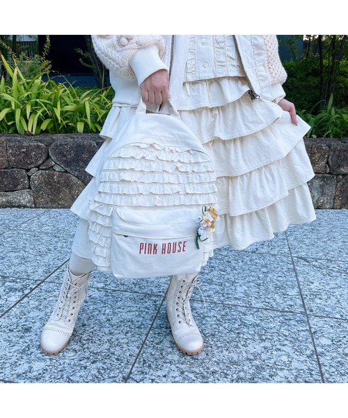 ピンクハウス デニム ロングスカート アイボリー フリル 古着コーデ PINK HOUSE（ピンクハウス）の「フリルデニムスカート（デニム