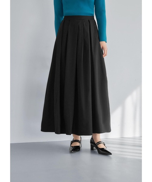 STYLE DELI（スタイルデリ）の「スーパーロングタックスカート（スカート・レディース・ダークグレー/ブラック/ホワイト系その他・02/01）」の3枚目の写真