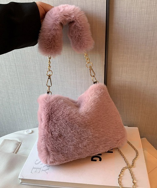 Miniministore（ミニミニストア）の「ファーバッグ  チェーンショルダーバッグ（ショルダーバッグ・レディース・グレー/アイボリー/ブラック/ピンク/ベージュ・FREE）」の5枚目の写真