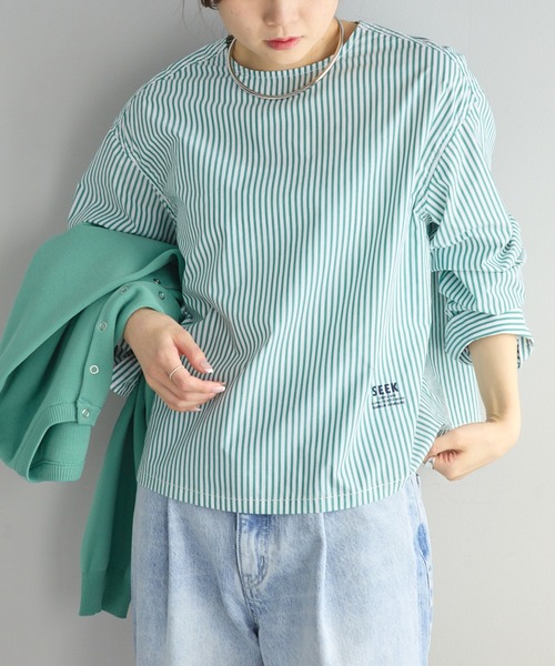 PUAL CE CIN（ピュアルセシン）の「ジャパンメイドワンポイントロゴ刺繍プルオーバーブラウス（シャツ/ブラウス・レディース・ブルー系/グリーン系/オフホワイト・FREE）」の2枚目の写真