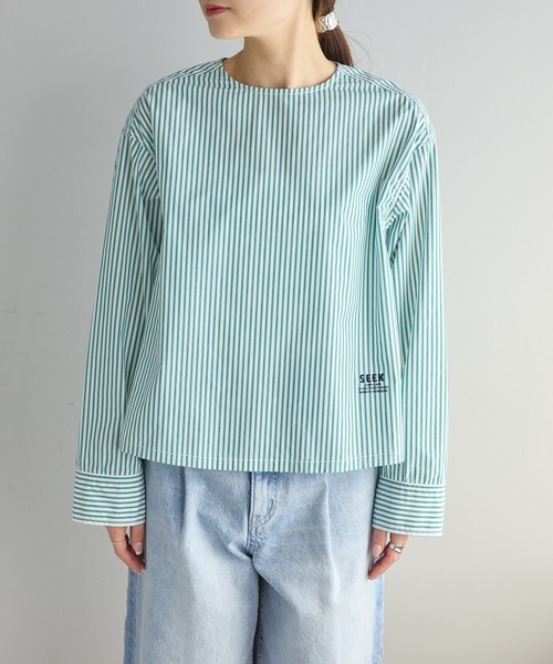 PUAL CE CIN（ピュアルセシン）の「ジャパンメイドワンポイントロゴ刺繍プルオーバーブラウス（シャツ/ブラウス・レディース・ブルー系/グリーン系/オフホワイト・FREE）」の18枚目の写真