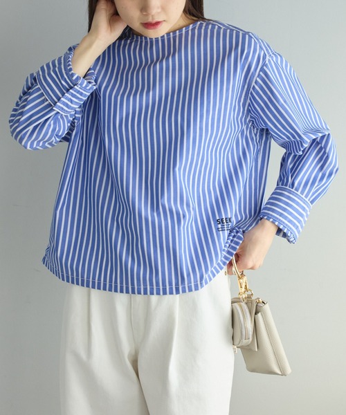 PUAL CE CIN（ピュアルセシン）の「ジャパンメイドワンポイントロゴ刺繍プルオーバーブラウス（シャツ/ブラウス・レディース・ブルー系/グリーン系/オフホワイト・FREE）」の13枚目の写真