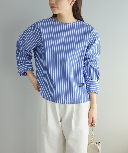 PUAL CE CIN（ピュアルセシン）の「ジャパンメイドワンポイントロゴ刺繍プルオーバーブラウス（シャツ/ブラウス・レディース・ブルー系/グリーン系/オフホワイト・FREE）」の14枚目の写真