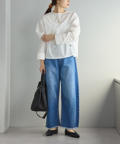 PUAL CE CIN（ピュアルセシン）の「ジャパンメイドワンポイントロゴ刺繍プルオーバーブラウス（シャツ/ブラウス・レディース・ブルー系/グリーン系/オフホワイト・FREE）」の4枚目の写真