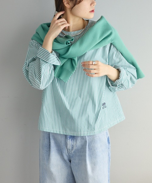 PUAL CE CIN（ピュアルセシン）の「ジャパンメイドワンポイントロゴ刺繍プルオーバーブラウス（シャツ/ブラウス・レディース・ブルー系/グリーン系/オフホワイト・FREE）」の9枚目の写真