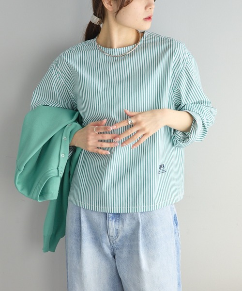 PUAL CE CIN（ピュアルセシン）の「ジャパンメイドワンポイントロゴ刺繍プルオーバーブラウス（シャツ/ブラウス・レディース・ブルー系/グリーン系/オフホワイト・FREE）」の6枚目の写真