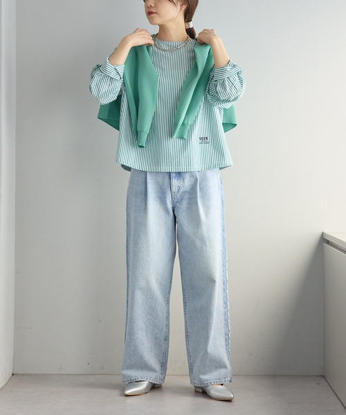 PUAL CE CIN（ピュアルセシン）の「ジャパンメイドワンポイントロゴ刺繍プルオーバーブラウス（シャツ/ブラウス・レディース・ブルー系/グリーン系/オフホワイト・FREE）」の10枚目の写真