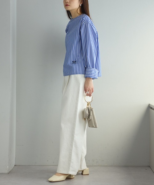 PUAL CE CIN（ピュアルセシン）の「ジャパンメイドワンポイントロゴ刺繍プルオーバーブラウス（シャツ/ブラウス・レディース・ブルー系/グリーン系/オフホワイト・FREE）」の15枚目の写真