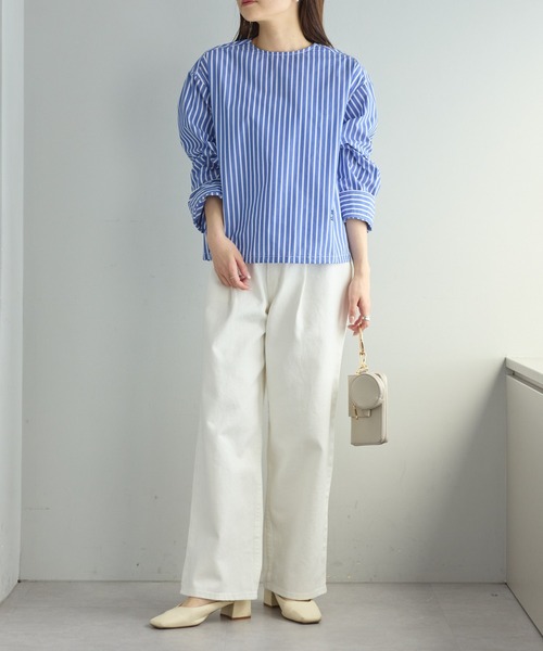 PUAL CE CIN（ピュアルセシン）の「ジャパンメイドワンポイントロゴ刺繍プルオーバーブラウス（シャツ/ブラウス・レディース・ブルー系/グリーン系/オフホワイト・FREE）」の16枚目の写真