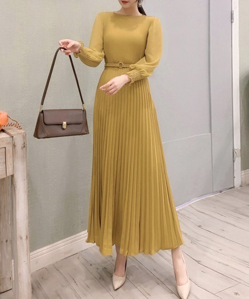 Miniministore（ミニミニストア）の「プリーツ ワンピース ウエストマーク上品（ドレス・レディース・サーモンピンク/ダークパープル/カーキ/ブラック/イエロー/ベージュ/ミント/パープル/ライトブラウン・FREE）」の9枚目の写真