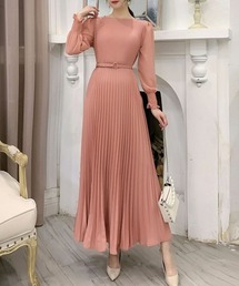 プリーツ ワンピース ウエストマーク上品