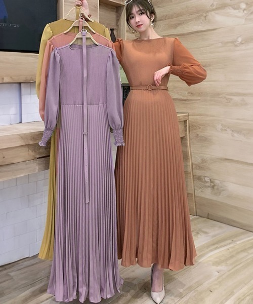 Miniministore（ミニミニストア）の「プリーツ ワンピース ウエストマーク上品（ドレス・レディース・サーモンピンク/ダークパープル/カーキ/ブラック/イエロー/ベージュ/ミント/パープル/ライトブラウン・FREE）」の15枚目の写真