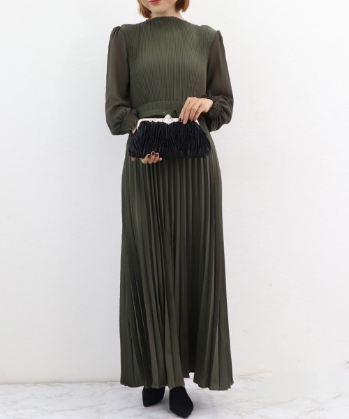 Miniministore（ミニミニストア）の「プリーツ ワンピース ウエストマーク上品（ドレス・レディース・サーモンピンク/ダークパープル/カーキ/ブラック/イエロー/ベージュ/ミント/パープル/ライトブラウン・FREE）」の21枚目の写真