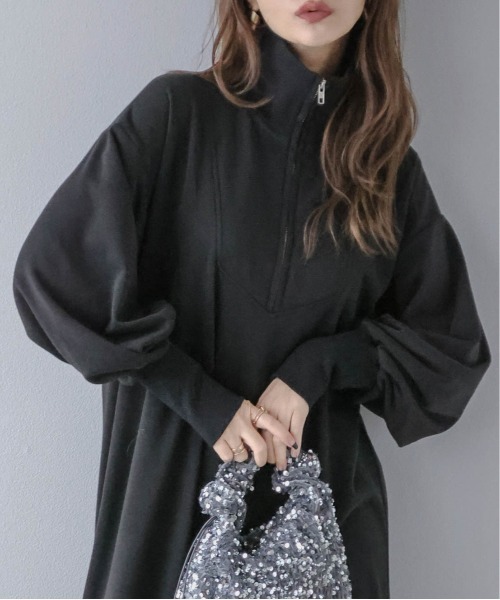 La-gemme(ラジェム)の「裏起毛スウェットワンピース(ワンピース・レディース・グレー/ブラック・M/L)」の1枚目の写真