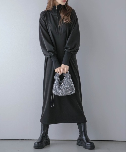 La-gemme(ラジェム)の「裏起毛スウェットワンピース(ワンピース・レディース・グレー/ブラック・M/L)」の3枚目の写真
