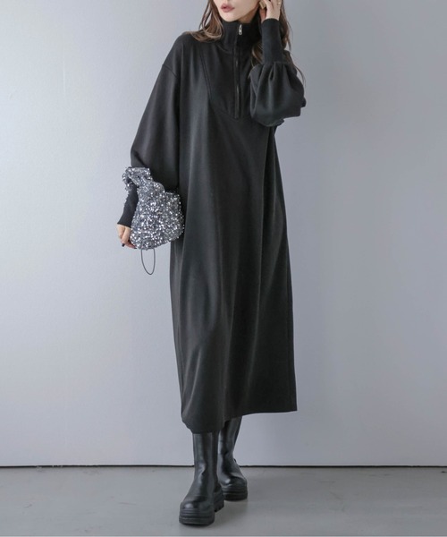 La-gemme(ラジェム)の「裏起毛スウェットワンピース(ワンピース・レディース・グレー/ブラック・M/L)」の4枚目の写真