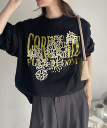 ロゴプリント 花線画刺繍 ビッグ プルオーバー 裏毛 スウェット