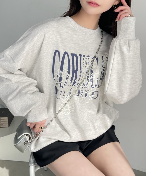 Ada.(エイダ)の「ロゴプリント 花線画刺繍 ビッグ プルオーバー 裏毛 スウェット(スウェット・レディース・ネイビー/オートミール/ブラック/アイボリー・FREE)」の19枚目の写真