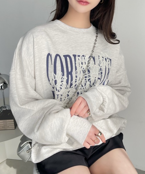 Ada.(エイダ)の「ロゴプリント 花線画刺繍 ビッグ プルオーバー 裏毛 スウェット(スウェット・レディース・ネイビー/オートミール/ブラック/アイボリー・FREE)」の21枚目の写真