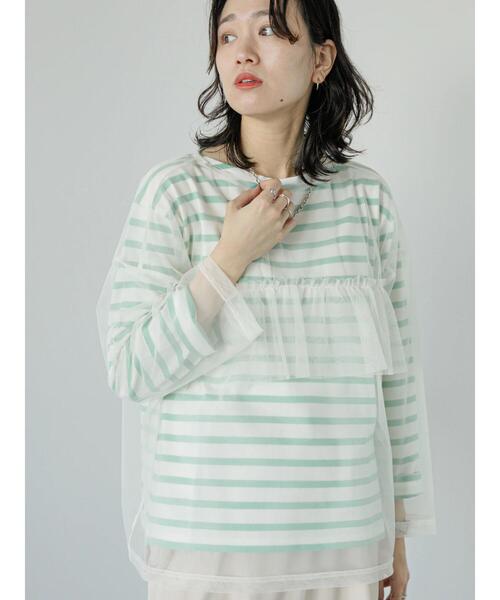 Samansa Mos2 blue(サマンサモスモスブルー)の「前後2WAYチュールフリルプルオーバー(Tシャツ/カットソー・レディース・オフホワイト/グレー/ブラック・F)」の6枚目の写真