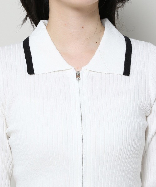 3.3 Field Trip （3.3フィールドトリップ）の「3.3 Field Trip／リブZIPカーディガン（カーディガン/ボレロ・レディース・ブラック/ホワイト・FREE）」の13枚目の写真