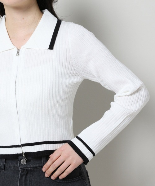 3.3 Field Trip （3.3フィールドトリップ）の「3.3 Field Trip／リブZIPカーディガン（カーディガン/ボレロ・レディース・ブラック/ホワイト・FREE）」の14枚目の写真