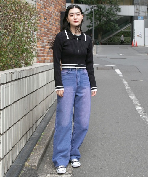 3.3 Field Trip （3.3フィールドトリップ）の「3.3 Field Trip／リブZIPカーディガン（カーディガン/ボレロ・レディース・ブラック/ホワイト・FREE）」の3枚目の写真