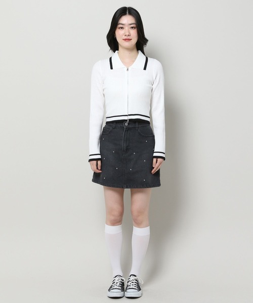 3.3 Field Trip （3.3フィールドトリップ）の「3.3 Field Trip／リブZIPカーディガン（カーディガン/ボレロ・レディース・ブラック/ホワイト・FREE）」の9枚目の写真