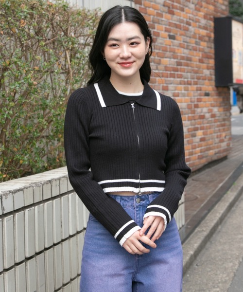 3.3 Field Trip （3.3フィールドトリップ）の「3.3 Field Trip／リブZIPカーディガン（カーディガン/ボレロ・レディース・ブラック/ホワイト・FREE）」の22枚目の写真