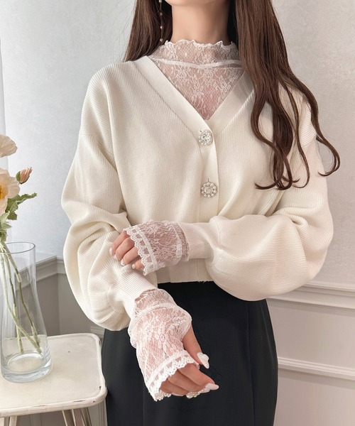 apres jour（アプレジュール）の「指開きハイネックレースインナー【ZOZOTOWN限定アイテム】（Tシャツ/カットソー・レディース・オフホワイト/ブラック/サックスブルー/ピンク・X-LARGE/フリー）」の7枚目の写真