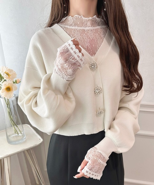 apres jour（アプレジュール）の「指開きハイネックレースインナー【ZOZOTOWN限定アイテム】（Tシャツ/カットソー・レディース・オフホワイト/ブラック/サックスブルー/ピンク・X-LARGE/フリー）」の8枚目の写真