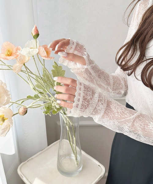 apres jour（アプレジュール）の「指開きハイネックレースインナー【ZOZOTOWN限定アイテム】（Tシャツ/カットソー・レディース・オフホワイト/ブラック/サックスブルー/ピンク・X-LARGE/フリー）」の6枚目の写真