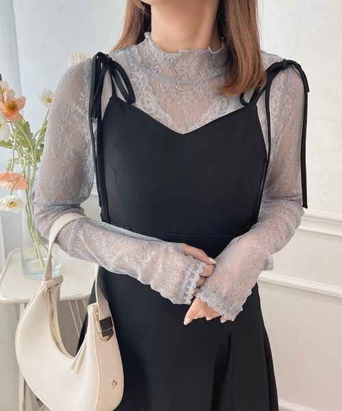 apres jour（アプレジュール）の「指開きハイネックレースインナー【ZOZOTOWN限定アイテム】（Tシャツ/カットソー・レディース・オフホワイト/ブラック/サックスブルー/ピンク・X-LARGE/フリー）」の22枚目の写真