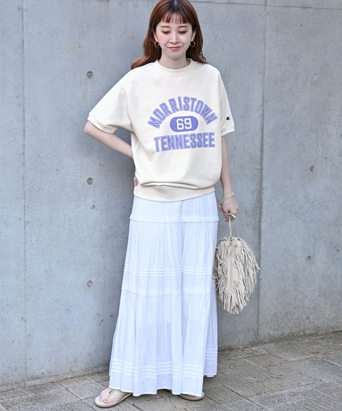 Champion（チャンピオン）の「【Champion/チャンピオン】別注 SHORT SLEEVE CREW NECK SWEAT（スウェット・レディース・チャコールグレー/ネイビー/グリーン/アイボリー・FREE）」の11枚目の写真