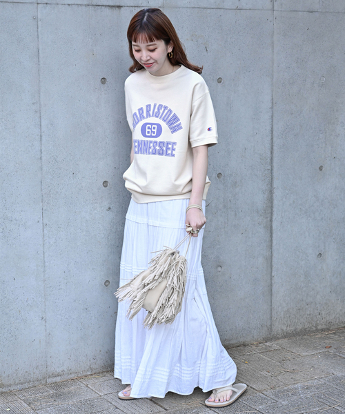 Champion（チャンピオン）の「【Champion/チャンピオン】別注 SHORT SLEEVE CREW NECK SWEAT（スウェット・レディース・チャコールグレー/ネイビー/グリーン/アイボリー・FREE）」の12枚目の写真